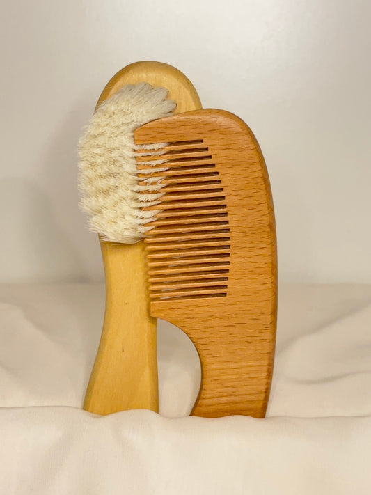 Baby Hair Brush & Comb Wooden Set